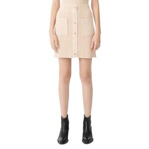Maje Jarina Ribbed Knit Mini Skirt Beige Pockets Parisian Women’s Size 40 Large